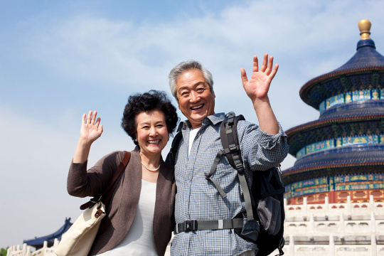 老年夫妇在天坛旅游