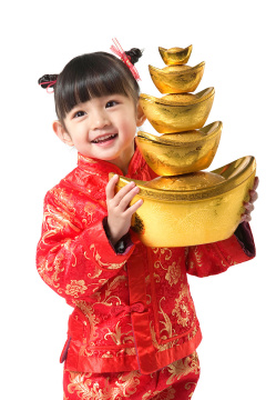 拿金元宝的小女孩