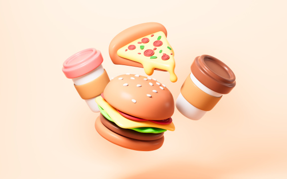 卡通汉堡披萨饮料食物3D渲染