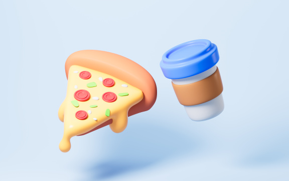 卡通披萨和饮料3D渲染