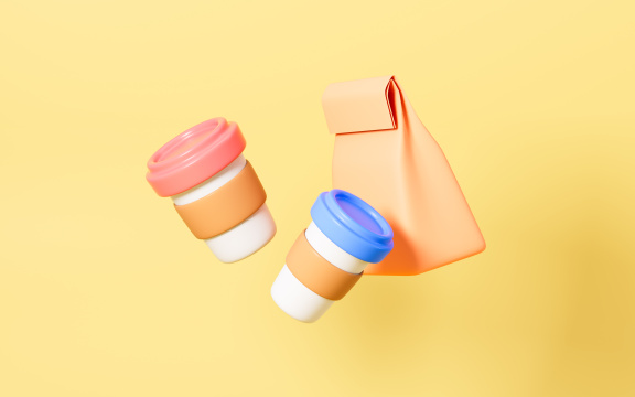 卡通饮料外卖打包3D渲染