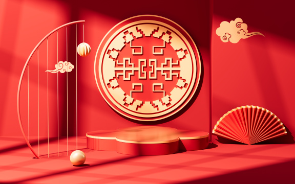 中国风展示台电商背景3D渲染