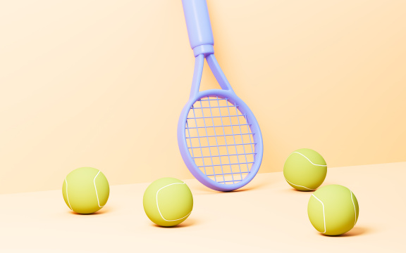 卡通网球与球拍3D渲染