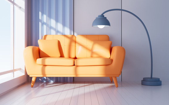 室内几何建筑与沙发背景3D渲染