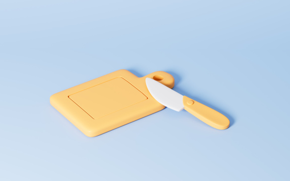 卡通菜板和菜刀3D渲染