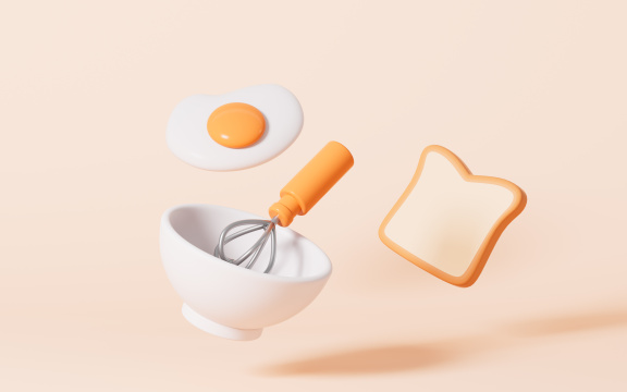 卡通餐具和营养早餐3D渲染