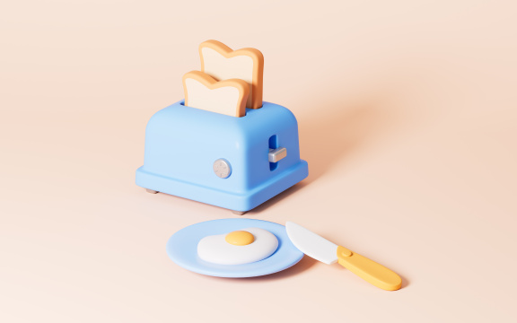 卡通烤面包机与营养早餐3D渲染