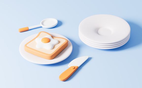 卡通早餐和餐具3D渲染