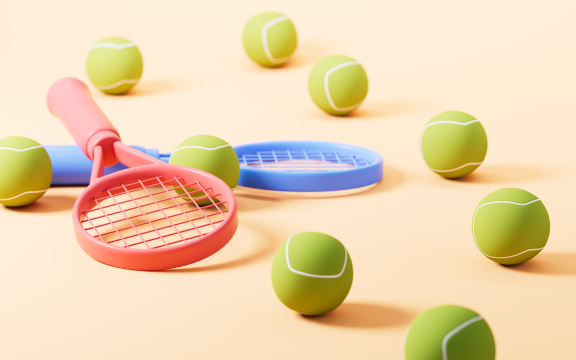卡通网球与球拍3D渲染