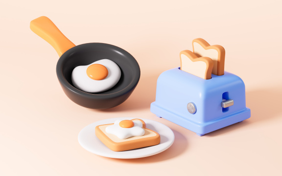 卡通营养早餐3D渲染