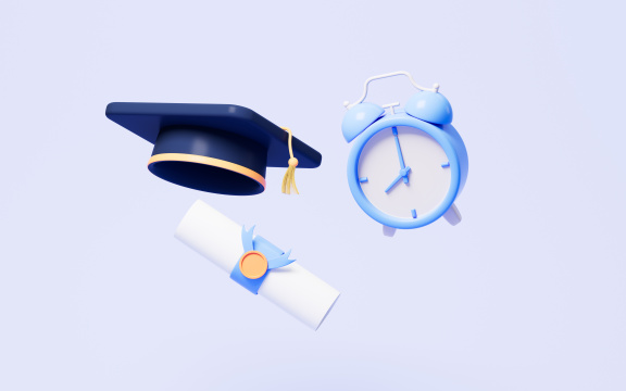 卡通毕业帽和闹钟模型3D渲染