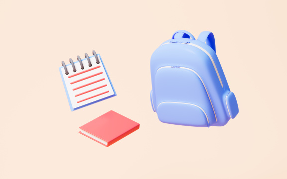 卡通书包和记事本面模型3D渲染