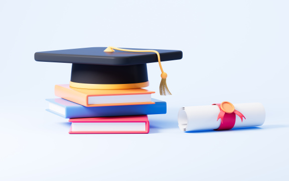 卡通毕业帽和书籍3D渲染