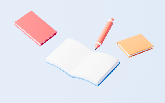 卡通书籍和铅笔3D渲染