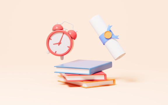 卡通书本和闹钟模型3D渲染