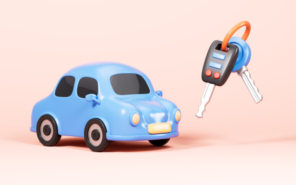卡通小汽车和钥匙模型3D渲染