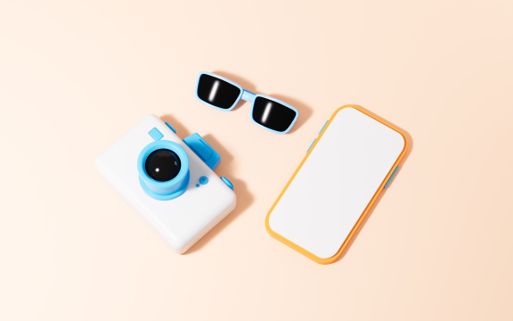 卡通相机和墨镜3D渲染