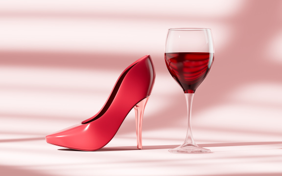 高跟鞋和酒杯模型3D渲染