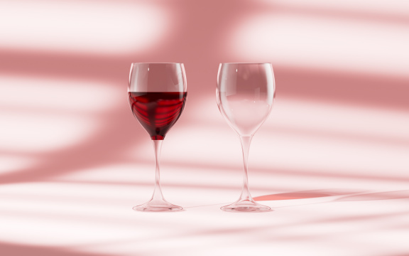 粉色背景的空酒杯模型3D渲染