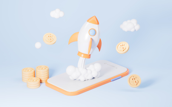 火箭发射与经济增长概念模型3D渲染