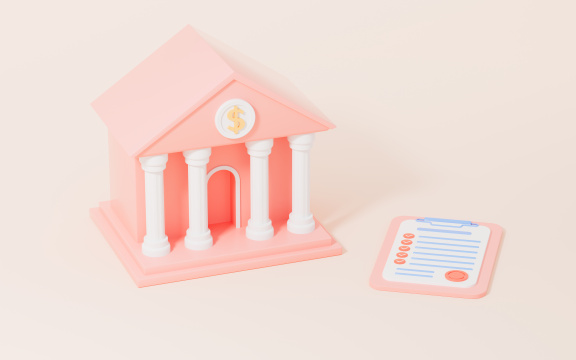 银行与合同3D渲染