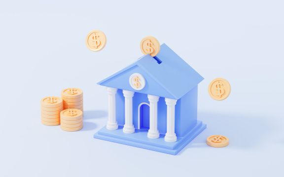 卡通银行与现金3D渲染