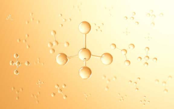 金色的微观分子结构3D渲染