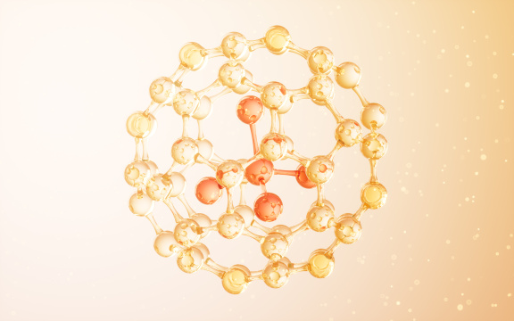 金色球形分子结构3D渲染