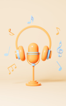 卡通风格的耳机和麦克风3D渲染
