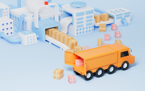 传送带上的纸箱和物流运输3D渲染