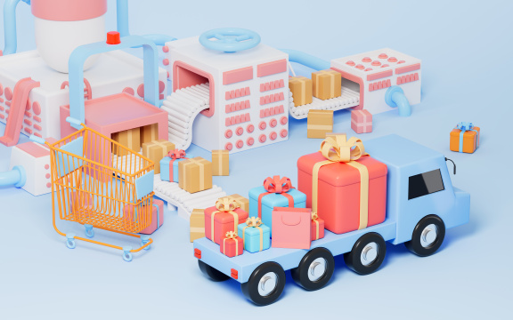 礼盒与货物运输3D渲染