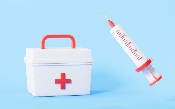 卡通风格的药箱与注射器3D渲染