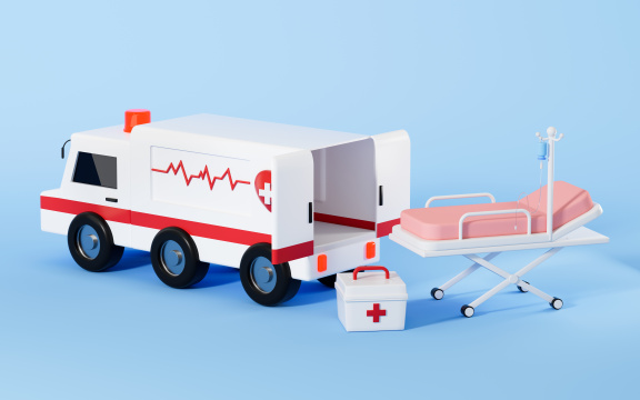 救护车与医用担架3D渲染