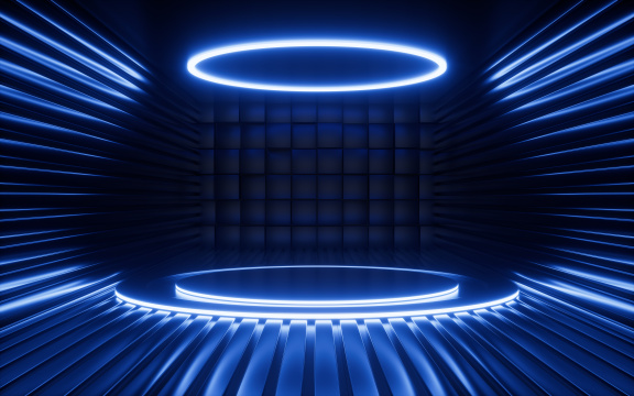 室内霓虹灯与展示台3D渲染