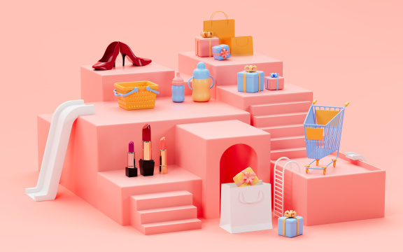 购物与商品展示台3D渲染