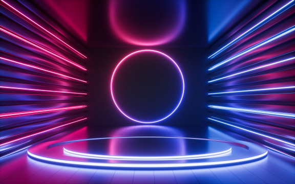 室内霓虹灯与展示台3D渲染