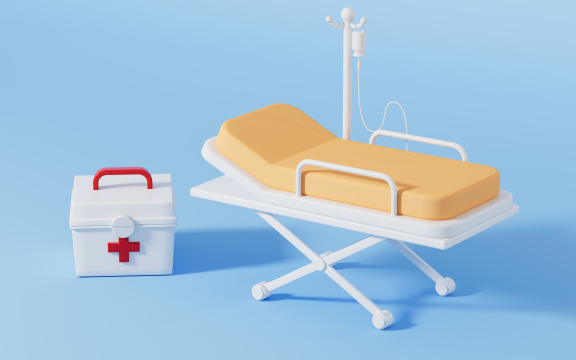 医用担架与急救箱3D渲染