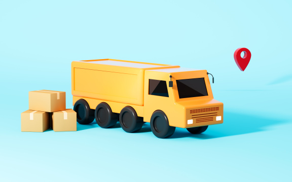 物流运输车与货物3D渲染