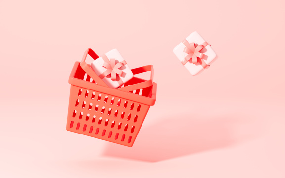 创意购物篮与礼盒3D渲染