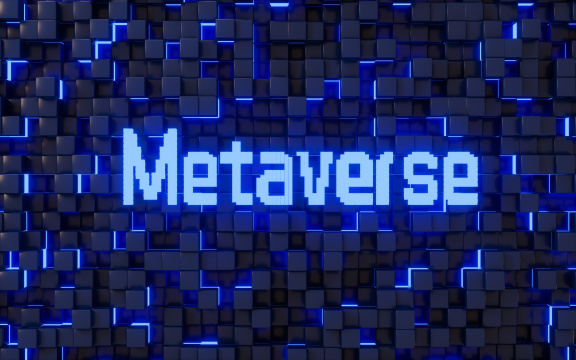 元宇宙概念与发光霓虹灯背景3D渲染