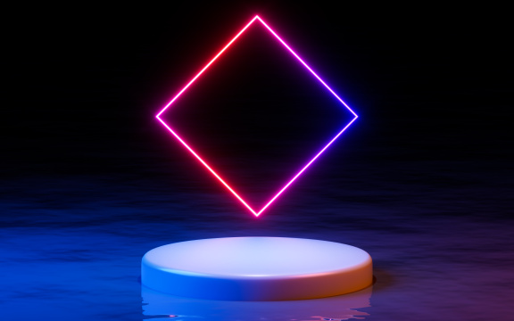 空的展示台与霓虹线条背景3D渲染
