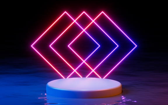 空的展示台与霓虹线条背景3D渲染
