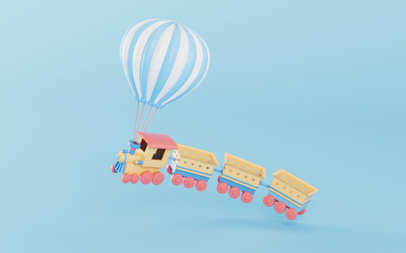 创意小火车与热气球模型3D渲染