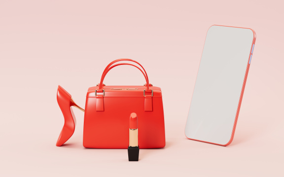 高跟鞋与手提包3D渲染