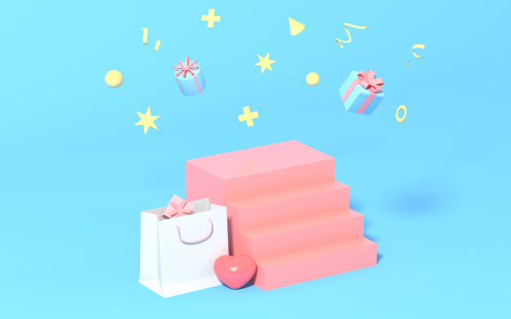 创意礼盒与购物袋3D渲染