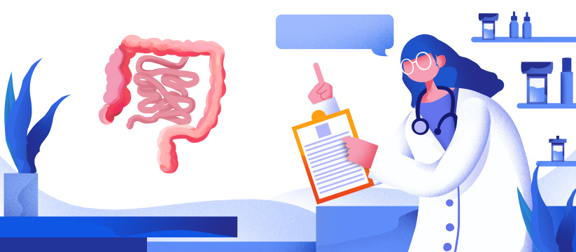  卡通手绘肠癌肠炎疾病插画