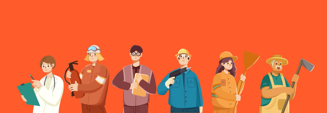 卡通手绘劳动节插画