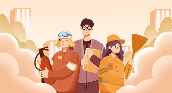 卡通手绘劳动节插画