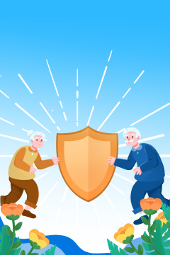 卡通手绘老人养老保险守护插画