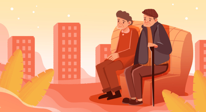 卡通手绘老人家插画